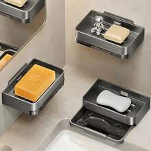 صحن صابون بلاستيكي، تصميم حديث بسيط، يُثبّت على الحائط دون الحاجة إلى ثقب، بشكل مستطيل مع صينية تصريف، لتخزين الحمام والمطبخ