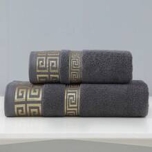 3 件套经典几何图案毛巾和浴巾套装，柔软手巾浴巾，浴室吸水毛巾，1 条大浴巾和 1 条毛巾和 1 条中号浴巾，浴室用品，美容院家居浴室浴室配件