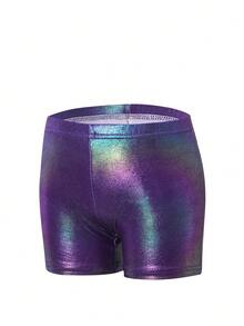 Girls' Gymnastics Tight Jumpsuit Set Girls' Sparkling Ballet Dance Costume Two-Piece Set Sparkling Rolling Shorts - Purple - View 5