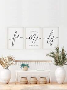 3pcs Minimalist Line-Art This Is Our Happy Place Family Sign Wall Art, No Frame