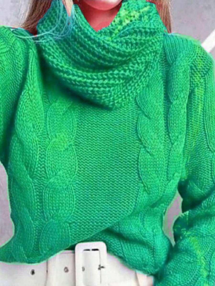 Blusa De Tricot Gola Boba gola Alta Blogueira Tranças Inverno - Verde - Visão 1