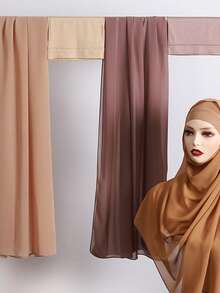 2 件/套女款純色珍珠雪紡蓋頭頭巾 + 吸汗襯帽 - 黑色 - 查看 8