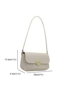 Elegante Bolso De Hombro Retro Decorado Con Herrajes Redondos De Color Sólido - Beis - Ver 7