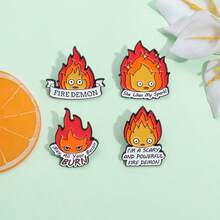 1 Pc Cute Cartoon Flame Series Lapel Pin, Funny Anime Character Peripheral Quirky Style Brooch, Versatile Fashion Accessory - Flame - View 10