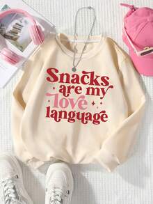 女童连体搞笑零食印花长袖轻便卫衣，面料柔软，适合夏秋季日常休闲穿着 - 杏色 - 查看 2