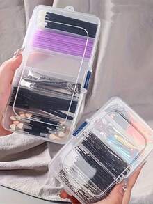 发夹和首饰收纳盒，5 个隔层，6 个隔层，用于美容化妆和美发工具、橡皮筋夹和发饰的收纳盒，带扣便携式分格盒，情人节女士收纳盒，旅行必需品，返校宿舍收纳