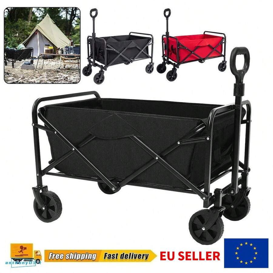 NetHong HI-Q Heavy-Duty Folding Fishing Cart With Tow Bar For Garden, Camping, Festival And Beach