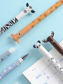 12 peças Canetas Gel com Cavalete de Animal Fofo, ponta de 0,5 mm, Lavável e Apagável, Cores Pastel com Designs Alegres - Ideal para uso em Escritório e Papelaria, Suprimentos de Escritório | Design Alegre | Suprimentos Escolares com Tinta Lavável, De Volta às Aulas