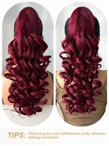 20 Inch Burgundy Water Wave Curly Ponytail Hair Extension, Soft & Natural, Synthetic Hair, For Women - Burgundy - View 9