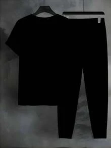 Conjunto de 2 piezas para hombre, con camiseta de manga corta con estampado de la letra "París" y pantalón largo informal - Multicolor - Ver 3