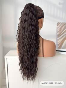 Extensiones de cabello con pinza de 26 pulgadas, onduladas y rizadas, resistentes al calor, color negro - Marron oscuro - Ver 3