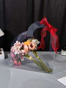 1件透明玫瑰鲜花包装袋耗材PET花束手提袋包装袋DIY礼品包装盒婚庆用品，圣诞礼品袋，圣诞玫瑰鲜花包装袋 - 無色 - 查看 15