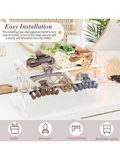 1 Set Acrylic Hair Hoop Display Rack, Hair Tie Organizer, Rotating Claw Clip Storage Rack, Transparent Display Stand, Hair Band Box