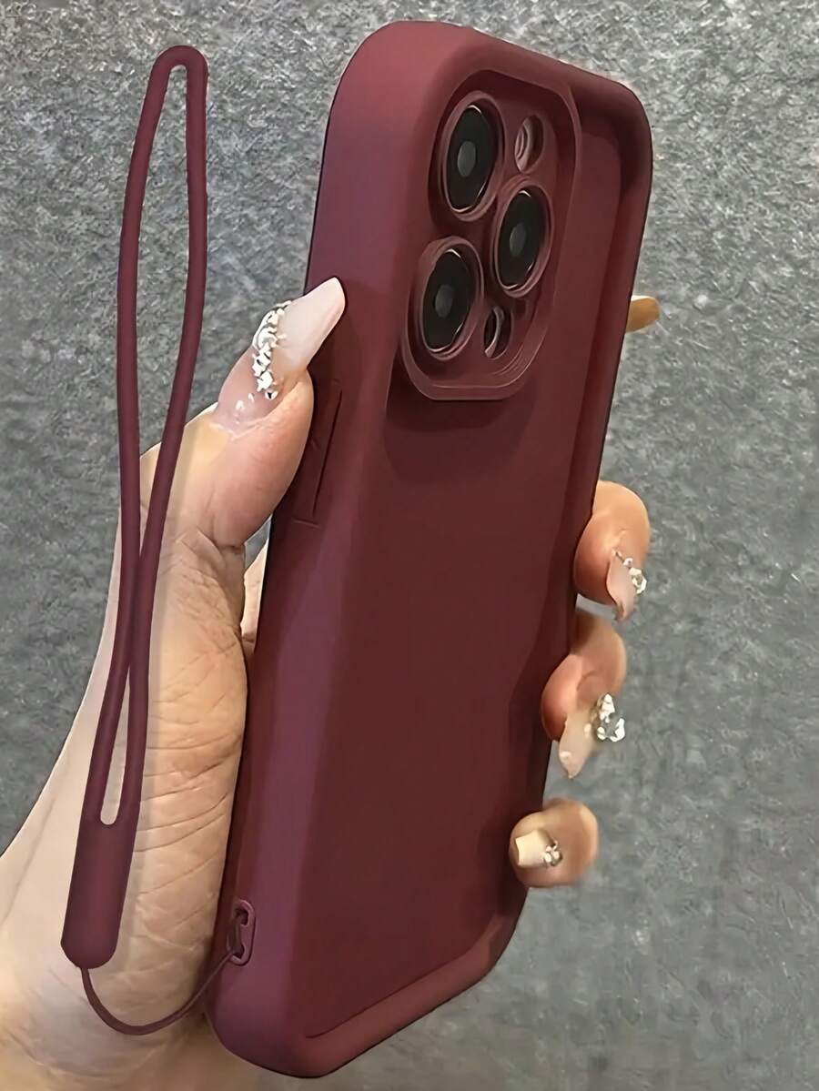 1个梯形相框多巴胺硅胶腕带手机壳，兼容苹果12/13 Pro Max，全覆盖防摔保护套，简约设计，可爱卡通风格，完美保护您的手机，兼容荣耀X7/三星Galaxy A56 5G/Infinix Smart 8/Infinix Hot 40i/Transsion Spark 20/Spark 20C/Spark Go 2024/红米Note 14 5G/摩托罗拉Moto E22/E22i/OPPO A54，防水防震防刮，国际版，非国内版 - 酒紅色 - 查看 1