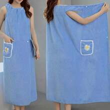 1pc Women Quick Drying Towel Bath Robe, Thick Strap Wearable Bathrobe With Floral Pattern, Absorbent Towel Cloth Suitable For Home Bathroom And Sauna Back To School For Beauty Salon Home Bathroom