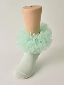 1 Pair Girls Lace Ruffle Baby Princess Socks, Fluffy Large Ruffle Socks - Green - View 2