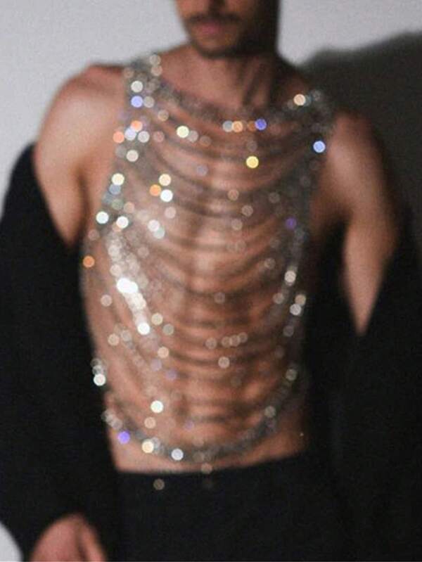 Sujetador cadena corporal sexy con cristales y rinostones multicapa de moda, adecuado para atuendos de reina de fiesta y discoteca europeos y americanos