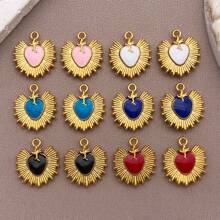 2 buc stil vintage din oțel inoxidabil emailat soare pandantiv inimă pandantiv placat cu aur de înaltă calitate pentru brățară DIY colier bijuterii confecționare accesorii artizanale 14x15mm