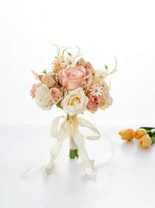 1 Bundle Of Wedding Champagne Color Artificial Hand Bouquet Artificial Rose Wedding Bouquet For The Bride