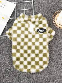 秋冬宠物狗衣服、牵引绳和毛绒千鸟格纹卫衣，适合贵宾犬、泰迪犬、猫咪等小型犬，通用保暖服装