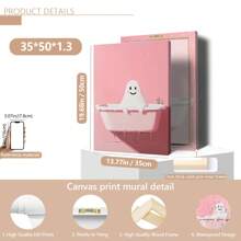 1 pièce de canevas d'art de salle de bain sans cadre avec des fantômes mignons, impression de canevas d'Halloween rose amusante, décoration murale d'Halloween rose effrayante, décoration d'Halloween vintage amusante (cadre en option)