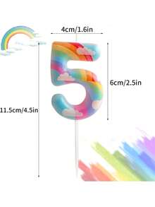 彩虹云朵主题0-9数字生日派对蛋糕装饰蜡烛 - 彩色 - 查看 8
