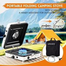 Estufa de camping de 2 quemadores de propano AFFLUENT con parrilla y bolsa de transporte. Un Must Have para la estufa de camping de propano plegable con dos quemadores ajustables, ideal para camping, BBQ en blanco - Blanco - Ver 2