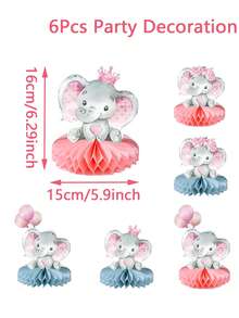6 piezas Centros de mesa de panal con diseño de elefante rosa para baby shower, decoración de panal con patrón de flor y elefante rosa para fiesta de revelación de género, suministros para fiesta de cumpleaños, nacimiento de niño/niña, decoración para celebración, decoración para revelación de género, decoración para baby shower, centro de mesa, regalo para baby shower, base de panal, decoración de foto para fiesta - Elefante rosa - Ver 5