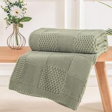 Knit Throw Blanket,Classical Checkered Blanket For Couch,Cozy Warm Knitted Throw Blanket For Bed Sofa Living Room, Decorative Stretched Throw, Lightweigh,50"X 60"Oatmeal - 鼠尾草綠 - 查看 1