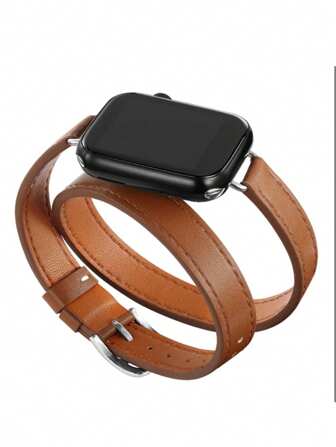 1pc Apple Watch Band Compatible With Apple Watch Series 8/7/SE/6/5/4, Genuine Leather Double-Loop Adjustable Wristband