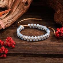1 Pezzo Bracciale retrò bohémien da donna con pietra imperiale rossa e viola, acquamarina a doppio strato, lavorato a mano in modo semplice, un regalo quotidiano perfetto