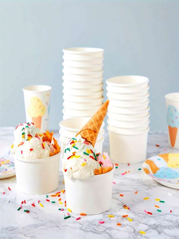 10/30/50 piezas Tazas desechables de papel blanco de 5 onzas | Tazones de postre para alimentos calientes o fríos, suministros para fiestas, tazas para helado, yogur helado, sopa
