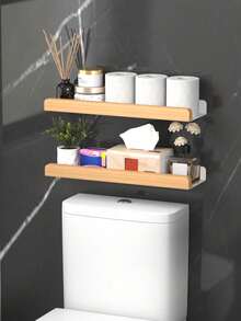 1 件装白色/黑色木质浴室收纳架，多功能马桶台面置物架，壁挂式免打孔收纳整理架，适用于存放洗漱用品和卫生纸，节省空间的浴室收纳用品，浴室配件，浴室工具 - 彩色 - 查看 2