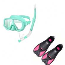 三件套浮潜面罩，防水潜水镜成人游泳镜水肺潜水，浮潜自由潜水高级蛙鞋可调节脚蹼成人长脚蹼游泳蛙鞋，潜水脚蹼，游泳自由泳蛙泳专项训练成人短鸭鞋硅胶潜水浮潜装备，为您带来愉悦的游泳体验，沙滩必需品，沙滩配件，泳池浮板