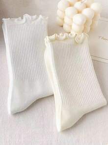 8双女童荷叶边中筒袜，纯色INS袜子，女士休闲中筒袜，简约舒适透气运动袜，篮球袜，足球袜，黑袜，白袜，情侣袜，吸湿排汗，抗菌防臭，商务休闲适用，户外运动，跑步，学院风， - 彩色 - 查看 6