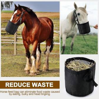 1 PC Horse Feed Bag, Horse Feed Bag For Grain, Heavy Duty PVC Mesh Bag, Feed Rite Bag,Grazing Muzzle For Horses, Compact With Adjustable Strap, Durable Snap And Elastic Straps