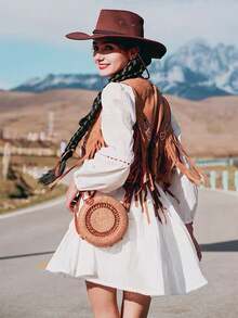 Chapéu de cowboy estilo faroeste (1 peça), ideal para Natal, festas natalinas, Halloween, Dia dos Namorados, Carnaval, passeios a dois, caminhadas, com cordão trançado exclusivo, aba larga e curva, perfeito para cavalgadas e férias.