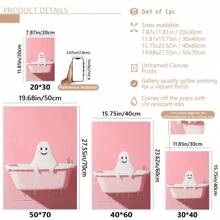 1 pièce de canevas d'art de salle de bain sans cadre avec des fantômes mignons, impression de canevas d'Halloween rose amusante, décoration murale d'Halloween rose effrayante, décoration d'Halloween vintage amusante (cadre en option)