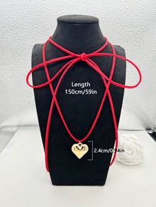 1 时尚简约蝴蝶结金色心形吊坠流苏长项链可调节女士休闲辣妹甜美酷炫风格配饰节日礼物 - 金黃色 - 查看 12