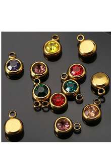 10pcs/20pcs Stainless Steel & Artificial Crystal Beads Pendant Charms, Random Mixed Colors, Birthstone Crystal Amulet For DIY Jewelry Making, Necklaces, Bracelets, Earrings, Suitable For Valentine's Day And Birthday Gifts - Stainless Steel Birthstone Pendant - View 15