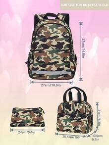 GUSTELL 3pcs Set Kids Backpack With Lunch Box & Pencil Case, Football, Dinosaur, Cartoon Pattern, Suitable For Travel, Camping, Outdoor, With Padded Back And Adjustable Straps, Fashionable Printed (Football Pattern) - Bundles - View 11