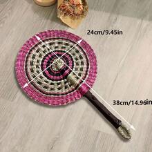 1pc Round Handwoven Colorful Fan, 9.84 Inch Width/14.95 Inch Length, African Elements Wall Decor Hanging Fan, Summer Beach Travel Hand Fan - Multicolor - View 11