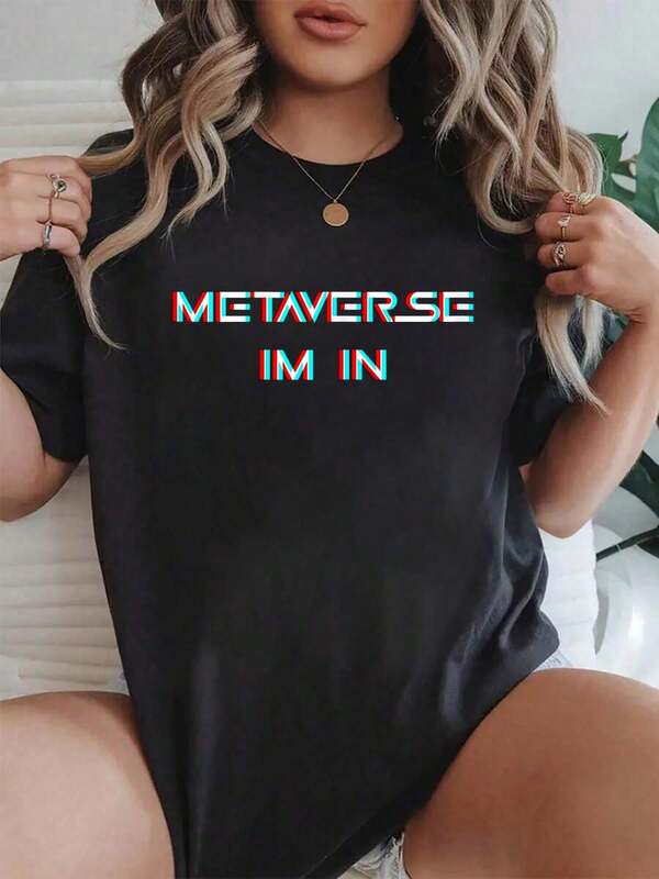Robe d'été en 100% coton, T-shirt imprimé avec réalité virtuelle et augmentée, monde numérique du futur Métavers, col ras-du-cou à manches courtes, Top décontracté, convient pour toutes les saisons, vêtements pour femmes