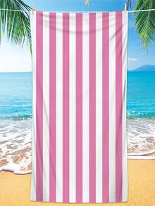 1pc Oversized Pink Striped Beach Towel, Thickened Sand-Proof Soft Blanket, Suitable For Swimming Pool, Beach, Large Beach Towel Shawl For Women, Digital Printing Fast-Drying Bath Towel, Cute Pink & Blue Striped Super Absorbent Sports Towel, Portable Beach Towel For Gym, Marathon, Water-Resistant Anti-Sand Anti-Dust, Essential For Beach Shower, Swimming For Couples, Beach Accessories, Pool Float - Pink - View 11