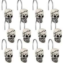 12/20 pièces Crochets de rideau de douche squelette Halloween, anneaux de rideau de douche décoration squelette, crochets de salle de bain en acier inoxydable, décoration squelette maison Halloween (style bizarre)