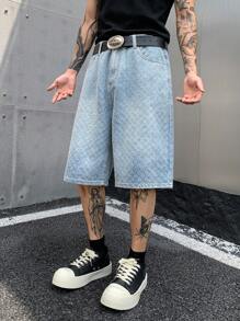 Shorts vaqueros informales y cómodos con estampado integral en jacquard, diseño vintage para el verano