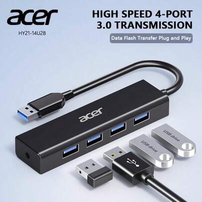Acer 4-In-1 USB 3.0 Hub, 4 USB Data Ports, 100W PD Charging, 10Gb/S, Cable Length 15cm/100cm, Suitable For Laptops, PCs, Tablets, Phones And Other Devices, Docking Station HY21-14U2B