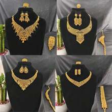 5pcs Middle Eastern Bridal Jewelry Set Necklace Earrings Ring Bracelet Accessory