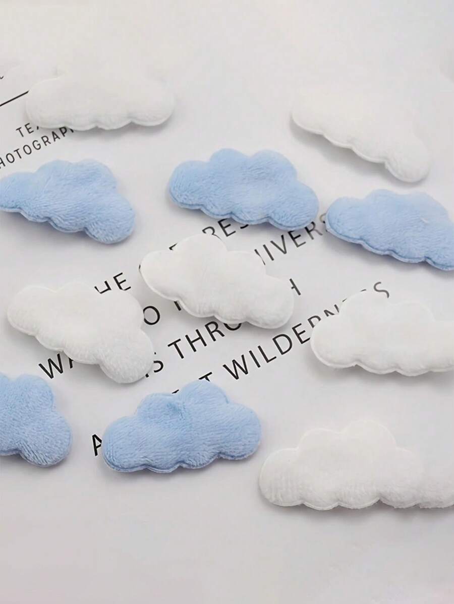 20pcs 1.65*0.91 Inch Double-Sided Fluffy Cloud Stickers, Suitable For DIY Hair Clips, Bows, Clothes, Hats And Shoes - White/Blue Fantasy Theme Sewing Patches, Craft Hair Clips - Multicolor - View 1