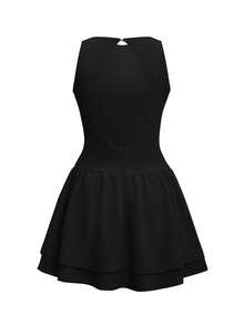 Women's Solid Color Fitted Backless Christmas Dress - Black - View 4
